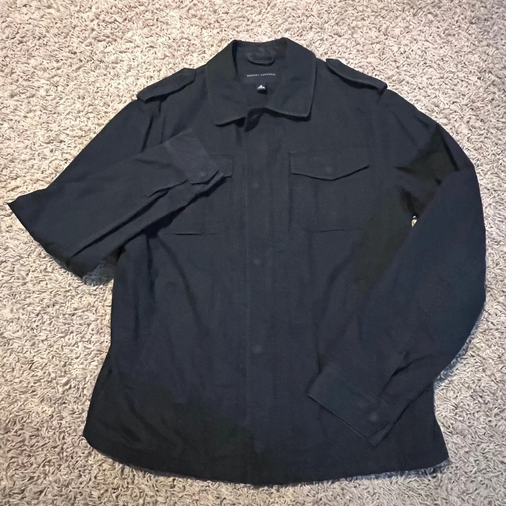 Banana Republic Mens Military Field Jacket‎ Black Utility Cargo M Epaulettes